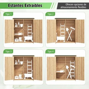 Abrigo de jardim com telhado inclinado Asfalto 140x51x163cm Madeira maciça Estantes removíveis Portas Fechadura Abrigo exterior Natural