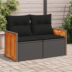 vidaXL Sofá de jardim com almofadões 2 lugares vime PE preto