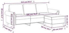 Sofá de 3 lugares com apoio de pés 180 cm veludo rosa
