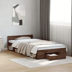 vidaXL Estrutura cama c/ gaveta derivados madeira carvalho castanho