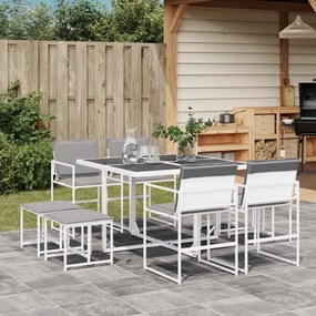 vidaXL 9 pcs conj. de jantar p/ jardim c/ almofadões textilene branco