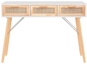 Mesa consola 105x30x75 cm pinho maciço e vime natural branco