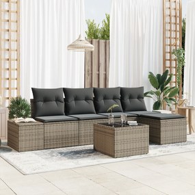 Conjunto de Sofá de Jardim de 5 Peças com Almofadas em Polirattan Pret