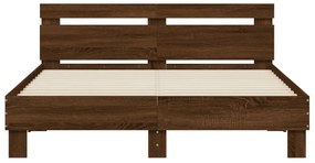 Estrutura cama cabeceira/luzes LED 140x200 cm carvalho castanho
