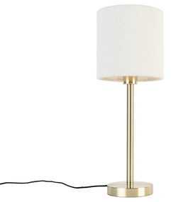 Candeeiro de mesa clássico latão com cúpula em tecido bouclé branco 20 cm - Simplo Design