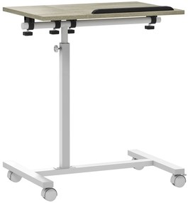 HOMCOM Mesa Auxiliar com Rodas Altura Ajustável Superfície Inclinável e Estrutura de Metal 57x40x67,5-101 cm Carvalho e Branco | Aosom Portugal