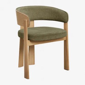 Cadeira De Jantar Em Madeira De Carvalho E Estofada Olea Castanho Roble & Chenille Verde Exército - Sklum