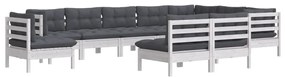 10 pcs conj. lounge de jardim c/ almofadões pinho maciço branco