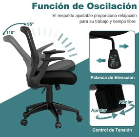 Cadeira de escritório ergonómica em malha com encosto ajustável e braços rebatíveis para escritório 62 x 54 x 94-104 cm Preto