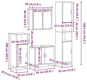 4 pcs Conjunto móveis casa de banho madeira proc. cinza sonoma