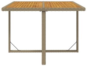 Mesa de jardim 109x107x74 cm vime PE e acácia maciça bege