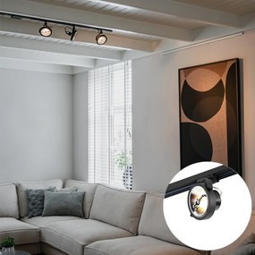 Sistema de calhas com 3 focos pretos monofásicos - Go Moderno
