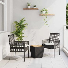 Conjunto de Bistro de Jardim VidaXL com 3 Peças e Almofadas Preto em Rattan