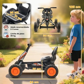Kart a Pedais Go-Kart com Rodas PP Estrutura de Aço Carga 30 kg para Crianças 2-5 Anos 84x54x56 cm Preto
