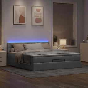 Cama otomana com colchão 160x200 cm tecido cinzento claro