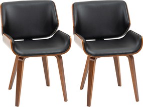 HOMCOM Conjunto de 2 Cadeiras para Mesa de Jantar com Pés de Madeira Estofadas em Couro Sintético Encosto Curvado 53x54x81 cm Preto | Aosom Portugal