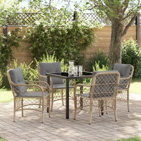 Conjunto de Jantar de Jardim de 5 Peças com Almofadas Bege Vime Poliés