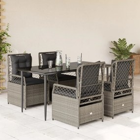 vidaXL 5 pcs conjunto de jantar p/ jardim c/ almofadões cinzento claro