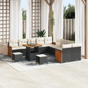 Conjunto de Sofá de Jardim vidaXL de 13 peças com Almofadas Pretas de