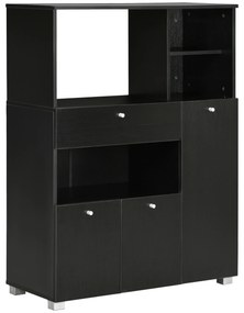 HOMCOM Aparador Auxiliar para Microondas Buffet de Cozinha com 2 Armários com Portas 1 Gaveta e Prateleiras 90x40x120 cm Preto | Aosom Portugal
