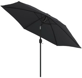 Guarda-sol exterior c/ luzes LED e poste aço 300 cm preto