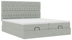 Estrutura cama otomana colchões 200x200cm veludo cinzento claro