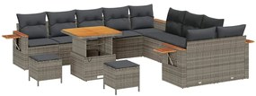 Conjunto de Sofá de Jardim vidaXL com Almofadas Cinza Rattan Poliéster