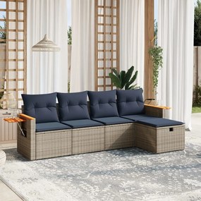 vidaXL 5 pcs conjunto sofás p/ jardim c/ almofadões vime PE cinzento