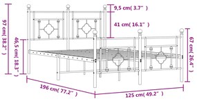 Estrutura de cama com cabeceira e pés 120x190 cm metal branco