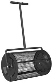 Outsunny Espalhador de Composto 300L 70x40x112 cm Espalhador de Adubo para Relvado com Guiador Ajustável Cesto de Rede Metálica Preto
