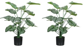 Conjunto de 2 Plantas Artificiais Decorativas 65 cm Plantas Artificiais com Vaso e Folhas para Interior Verde