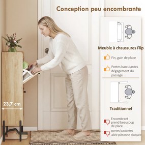 Sapateira com capacidade para 12 pares, 60 x 23,7 x 99,5 cm, 2 gavetas rebatíveis, portas em rattan e prateleiras ajustáveis, cor carvalho