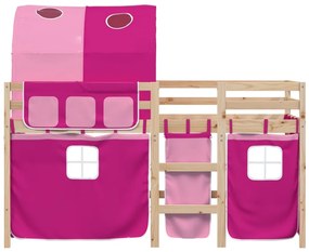 Cama alta para criança com túnel 90x200 cm pinho maciço rosa
