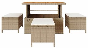 Conjunto de Jantar de Jardim em 4 Peças com Almofadas Bege em Rattan S