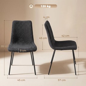 Conjunto de 2 Cadeiras de Sala de Jantar,(MESA NÃO INCLUIDA) 57 x 45 x 89 cm, Encosto Curvo, Cinzento Escuro