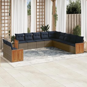 vidaXL 11 pcs conjunto sofás de jardim c/ almofadões vime PE cinzento
