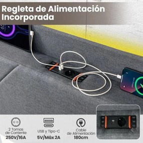 Estrutura de cama 223 x 167 x 122 cm com ripas COLCHÃO NÃO INCLUIDO com LUZ LED com estação de carregamento USB 4 gavetas dobráveis Comando remoto Cin