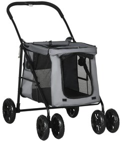 PawHut Poussette pliável animais cão gato almofada incluída rodas com freio tecido 600D Oxford 102 x 62 x 105 cm cinza | Aosom Portugal