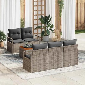 Conjunto de Sofá de Jardim vidaXL 6 peças com Almofadas Cinza Rattan de Polietileno Acácia
