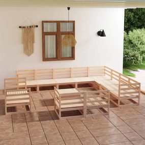 vidaXL 13 pcs conjunto lounge de jardim pinho maciço