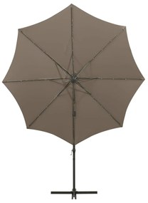 Guarda-sol jardim c/ poste e luzes LED 300 cm cinza-acastanhado