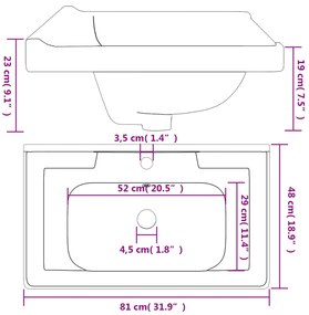 Lavatório casa de banho retangular 81x48x23 cm cerâmica branco