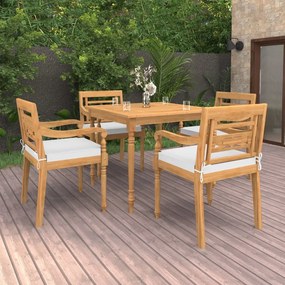 vidaXL 5 pcs conjunto de jantar p/ jardim c/ almofadões teca maciça