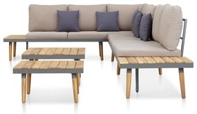 7 lugares conjunto lounge jardim + almofadões acácia castanho