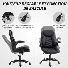 Cadeira de escritório, cadeira ergonómica com braços rebatíveis, altura ajustável, função de balanço, preta