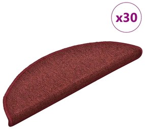 vidaXL Tapetes de escada 30 peças 56x17x3 cm Bordeaux Semi-redondo