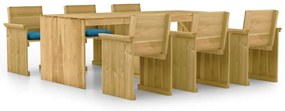 vidaXL 7 pcs conj. de jantar p/ jardim c/ almofadões pinho impregnado