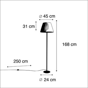 Candeeiro de pé moderno preto com aba-jour branco plissado 45 cm - Simplo