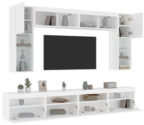 vidaXL 8 pcs conjunto de móveis de parede para TV com luzes LED branco