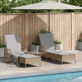 vidaXL Chaise Longue 2 peças com Almofadas e Mesa em Rattan Sintético Bege